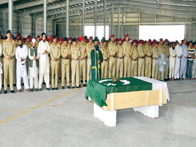 GUJRANWALA: Funeral being offered for martyred Captain Irfan at Aviation School at Gujranwala Cantt.–Staff photo