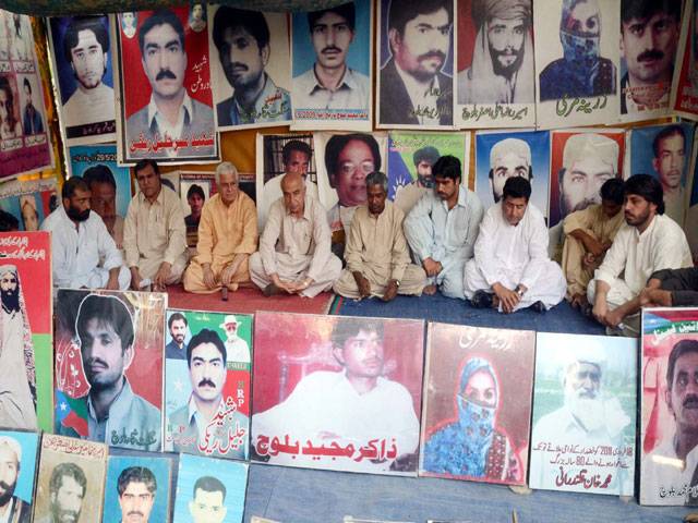 Balochistan Chief Minister, Dr.Abdul Malik Baloch sits along with relatives of missing persons at demonstration camp as they are protesting for recovery their loves ones, at Quetta press club.