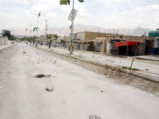 Road seen closed during funeral prayer of for suicide bomb blast victims of Hazara town in Quetta