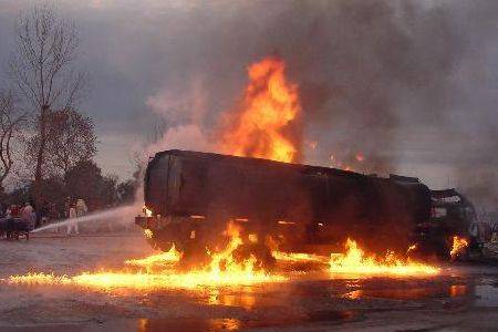 NATO oil tanker burnt near Dera Murad Jamali