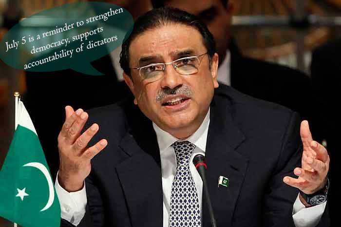 Strive for democracy, hold dictators accountable in memory of July 5: Asif Ali Zardari
