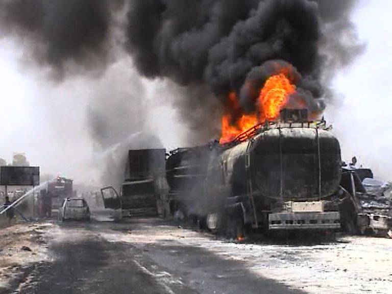 Two killed as oil tanker catches fire in Nawabshah