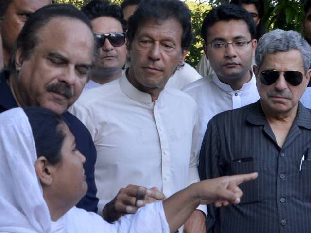 Woman disrupts PTI press conference, forces Imran to leave