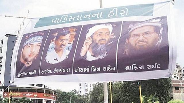  BJP’s Gujarat posters feature Arvind Kejriwal with Osama, Hafiz Saeed and Burhan Wani