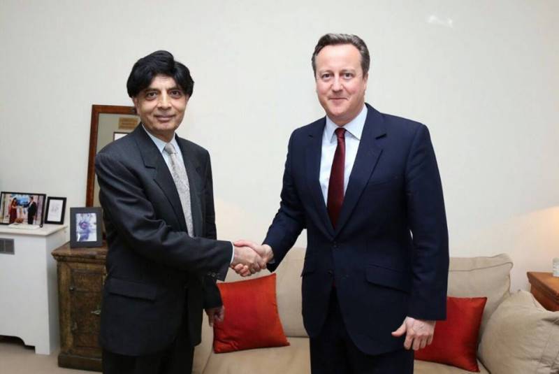 Nisar, Cameron discuss Pak-UK relations, matters of bilateral interests