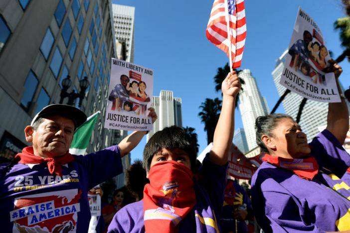 California marchers protest against Trump as Democrats vow policy fight