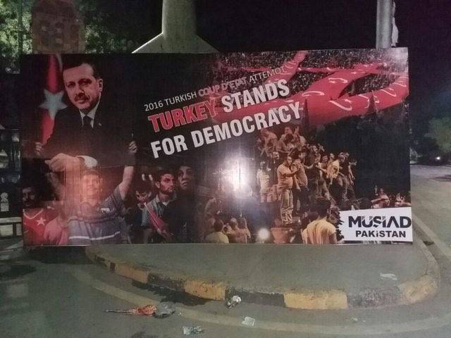 Various posters in support of Turkish democracy spotted in Lahore