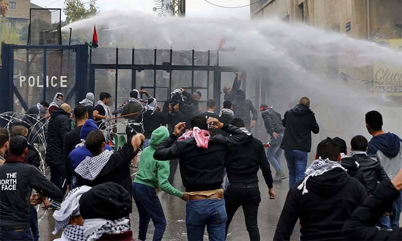 Tear gas, water canons fired at pro-Palestinian protesters near US embassy in Lebanon