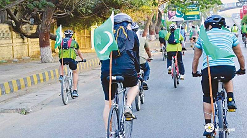 Cycle rally held in connection with PM’s clean and green Pakistan drive in Karachi