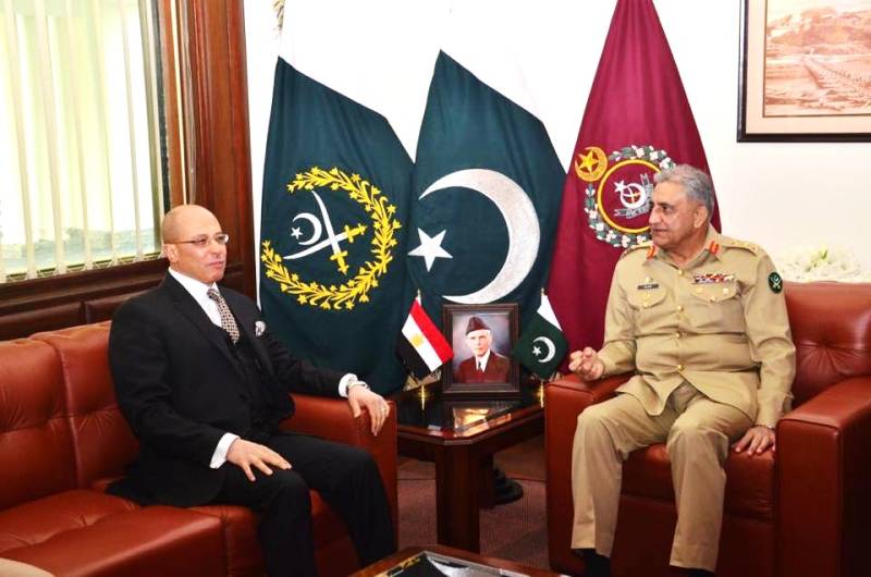 Egyptian ambassador discusses mutual relations with Army Chief Bajwa