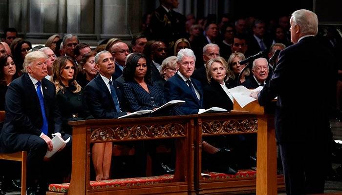No chumminess between Trump, former presidents at George Bush funeral