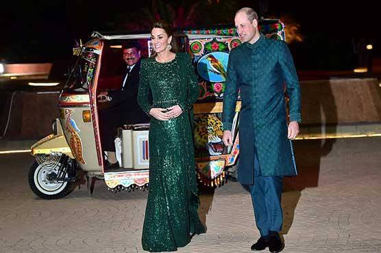 Royal couple arrives at Pakistan monument in traditional auto-rickshaw 
