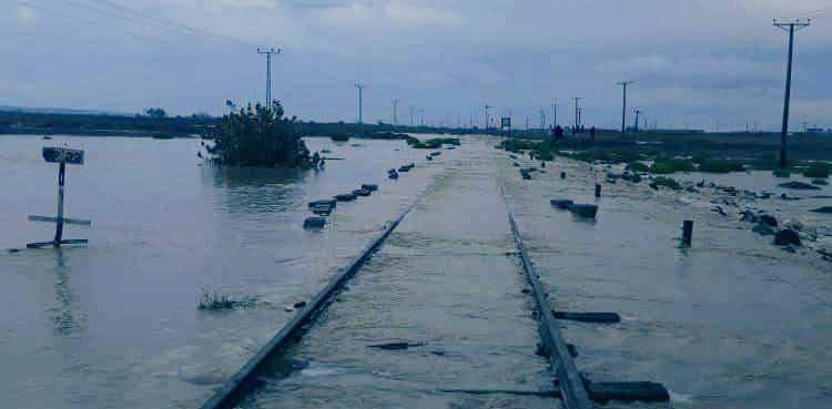 Kotri to Sehwan railway track submerged in floodwater