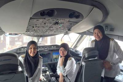 Royal Brunei Airlines' first all-female pilot crew lands plane in Saudi Arabia, where women are not allowed to drive