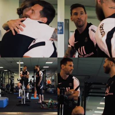 From hugs for a bitter rival to solo training drills, how Messi spent his first day at PSG