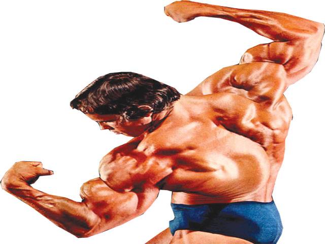 Arnold flexes muscles again 