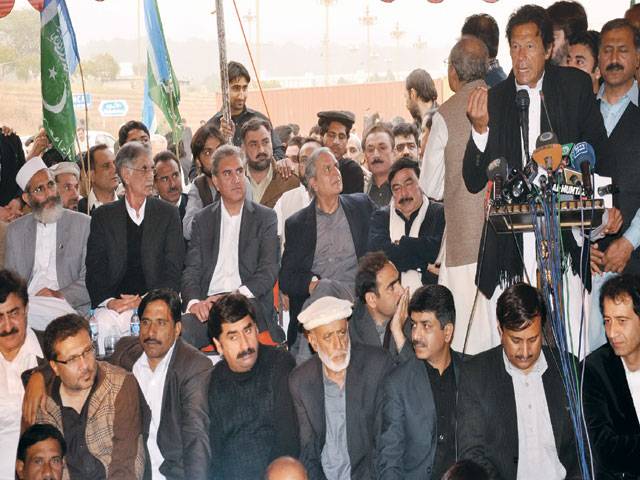 PTI holds sit-in against drones outside parliament