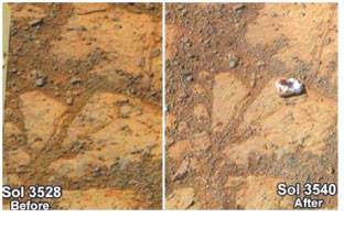 White rock appears near Nasa Mars rover