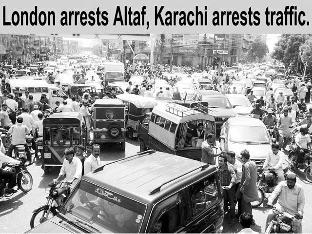 London arrests Altaf, Karachi arrests traffic.