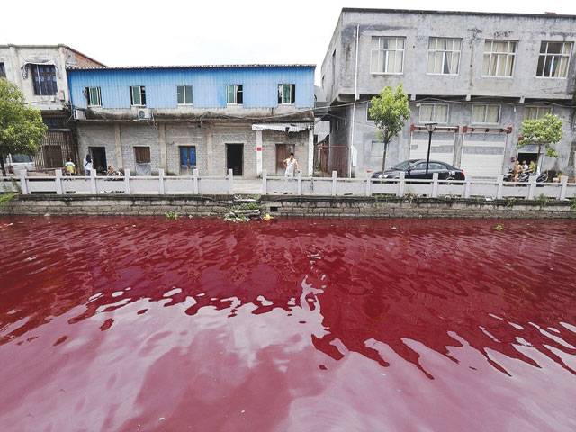 River turns colour of blood overnight