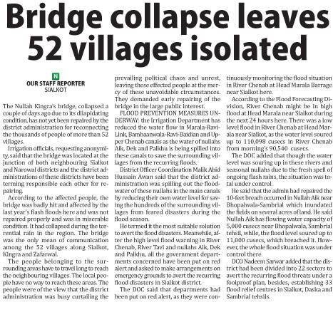 Bridge collapse leaves 52 villages isolated 
