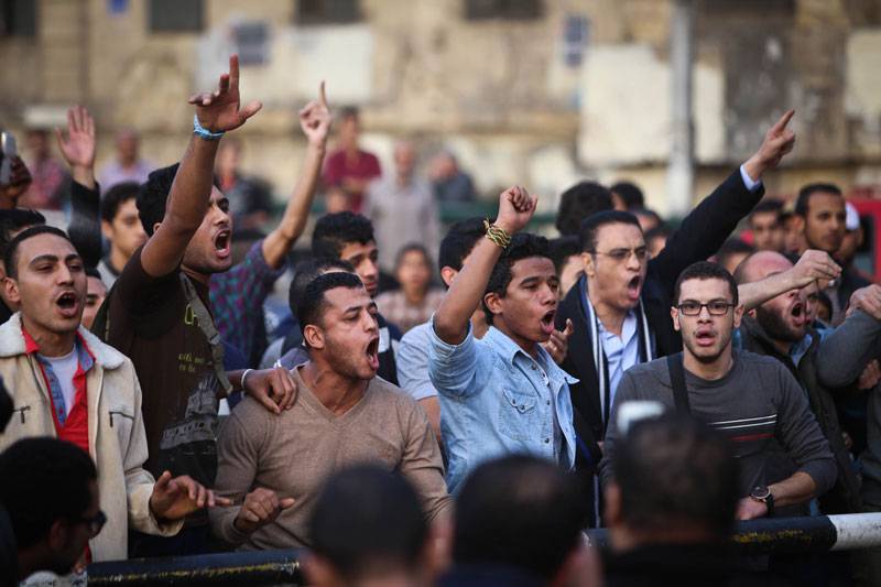 Protestors shout slogans in Egypt