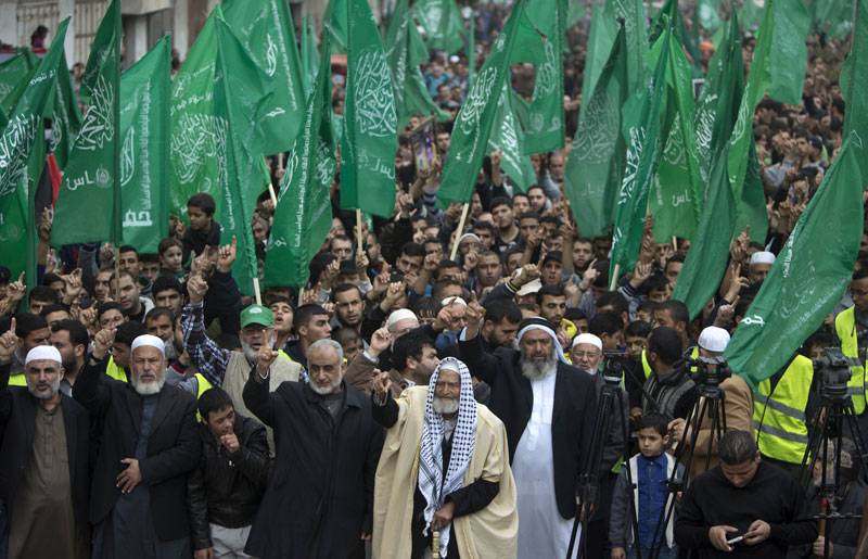  Hamas leader greets supporters during a rally in Gaza Strip Palestinian
