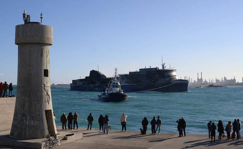 Italian-owned Norman Atlantic ferry arriving in the port of Brindisi Italy