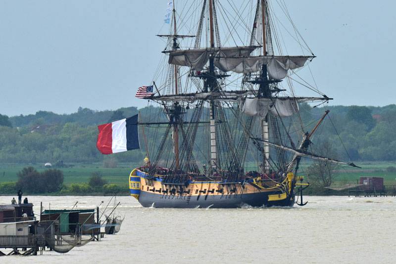 The replica of the French navy frigate L'Hermione river in Rochefort France