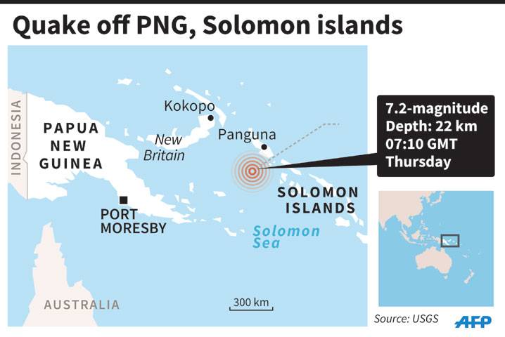 Magnitude 7.1 quake strikes off PNG, Solomon Islands