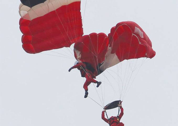 British army display parachutist has lucky escape