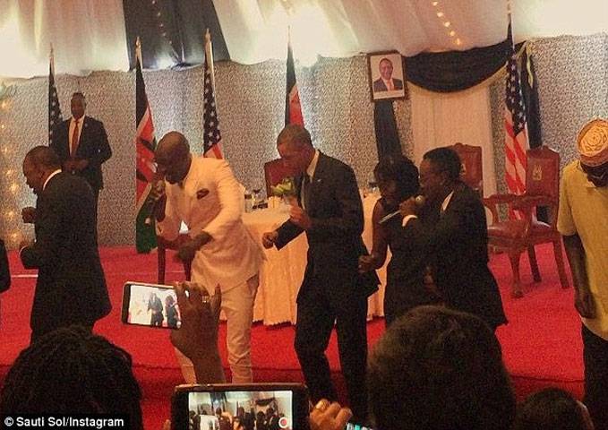 Obama dances with Kenya pop stars and president
