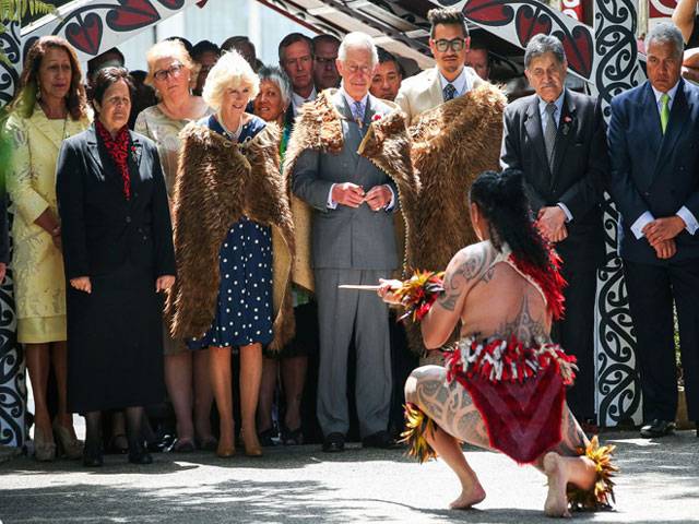 War canoe salute for Prince Charles visit to Maori King