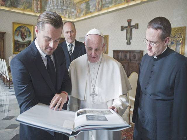 DiCaprio bonds with Pope over protecting planet