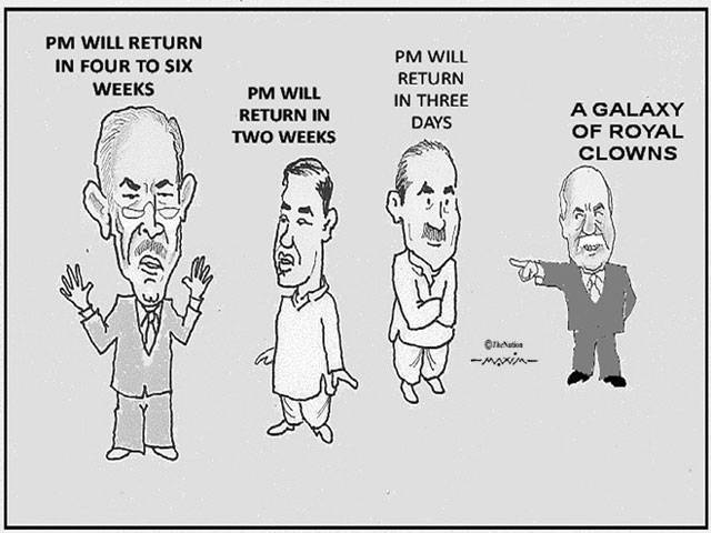 PM WILL RETURN IN FOUR TO SIX WEEKS PM WILL RETURN IN TWO WEEKS PM WILL RETURN IN THREE DAYS A GALAXY OF ROYAL CLOWNS