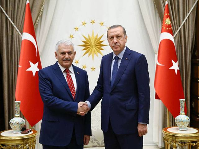 Recep Tayyip Erdogan receiving the new Chairman of Turkey's ruling Party