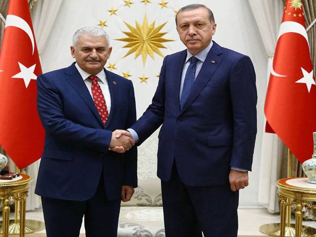 Recep Tayyip Erdogan receiving the new Chairman of Turkey's ruling Party
