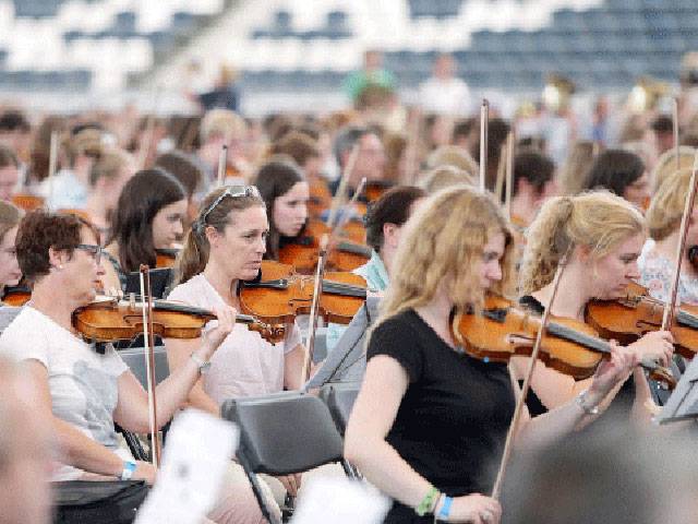 World’s biggest orchestra performs in German stadium