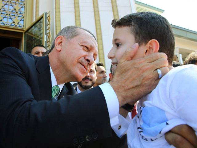 Turkey President greeting people after a Friday prayer in Ankara