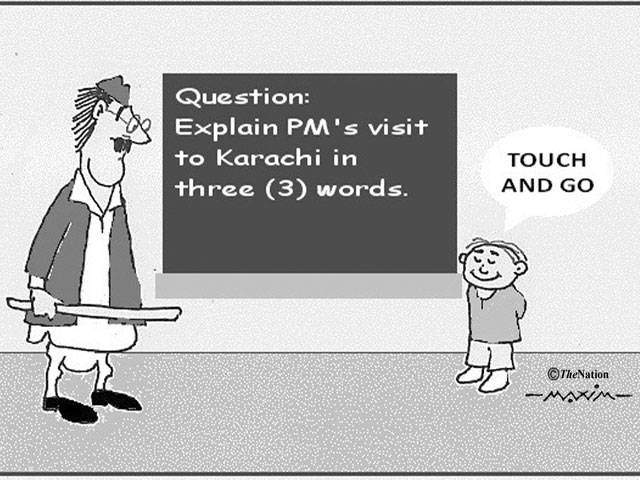 Question: Explain PM's visit to Karachi in three (3) words.