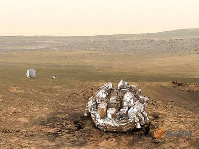 European space lander left crater on surface of Mars in crash-landing