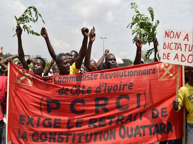 People protest against the new Ivory Coast's draft constitution in Abidjan