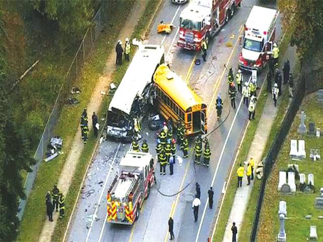 Six dead after school, city bus collide in US
