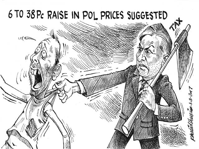 6 TO 38Pc RAISE IN POL PRICES SUGGESTED TAX