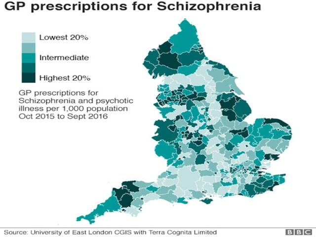 Maps reveal schizophrenia 'hotspots' in England 