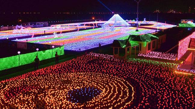 Colored lights are displayed Harbin International Rose Light Festival
