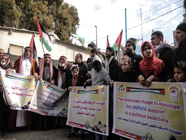 Palestinians protest outside UN office