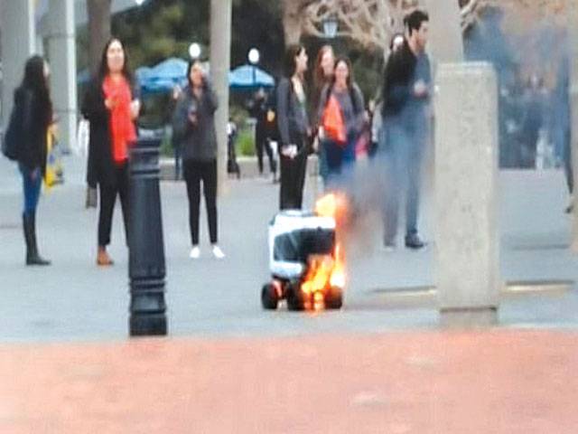 Delivery robot catches fire