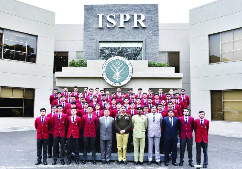 Swat College cadets visit ISPR, meet DG 