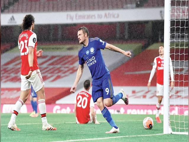 Vardy’s late strike earns Leicester point at Arsenal